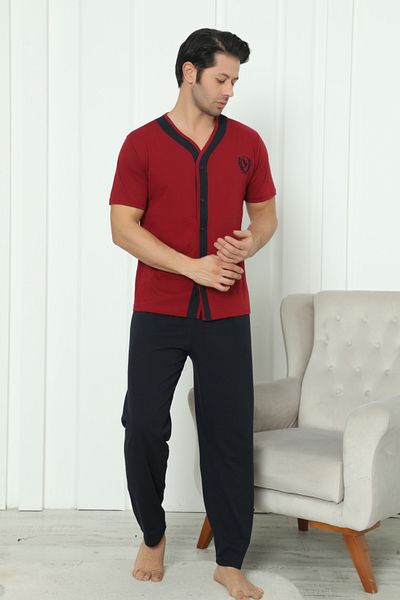 Wordex Flk 8180 Cotton Combed Men's Buttoned Short Sleeve Pajama Set