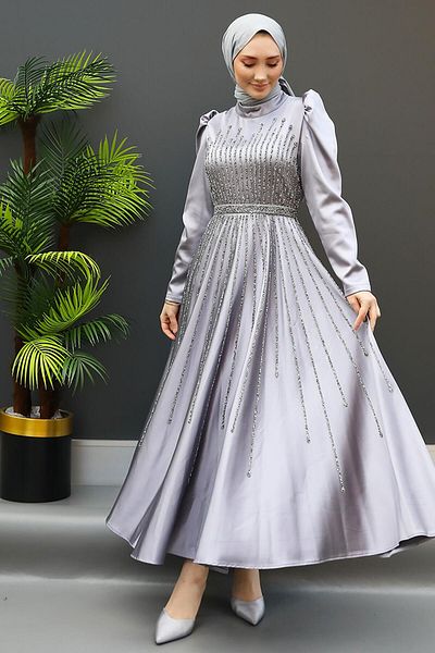 GİZ AGİYİM Βραδινό φόρεμα Sun Hijab Γκρι