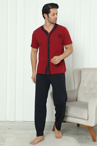 Wordex Flk 8180 Cotton Combed Men's Buttoned Short Sleeve Pajama Set