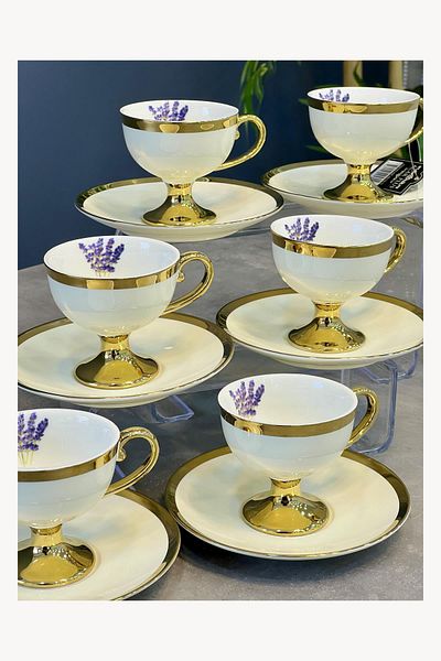ACAR Luxury Porcelain Miranda Gold 6-Piece Cup Set Cream