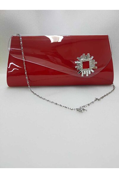 bsc KIRMIZI RUGAN ŞEFAF KAPAK KARE TAŞLI ABİYE ÇANTA