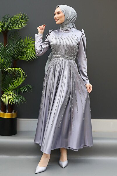 GİZ AGİYİM Βραδινό φόρεμα Sun Hijab Γκρι