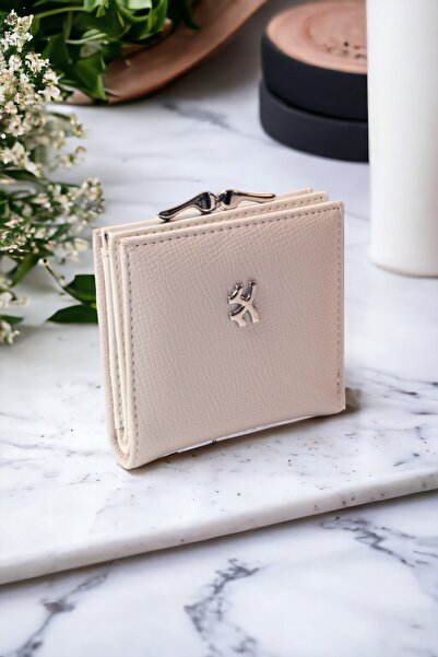dericom Kadın Şık Klipsli Ve Mıknatıslı  Kağıt Para Bölmeli Burslu Dayanıklı Minimal Bej  Cüzdan Aksesesuar