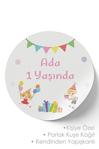 deer art Kişiye Özel Doğum Günü Etiketi (Sticker) - 3x3cm 52 Adet