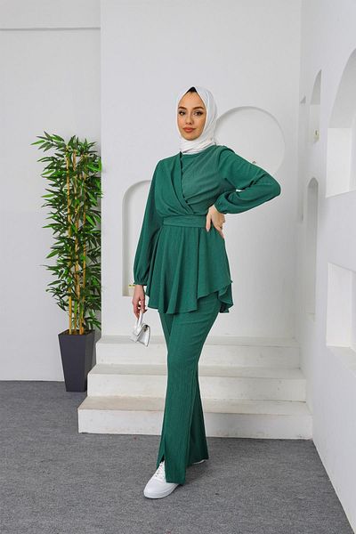Tesettür Diyarı Women's Hijab Clothing Zümra Model 2-Piece Set-Emerald