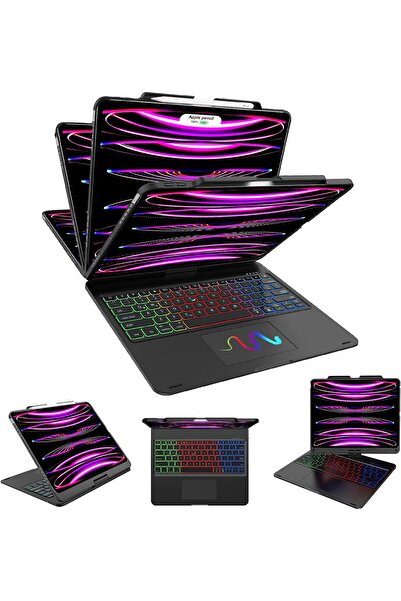 Fogy Ipad Pro 6-5 Nesil 12.9 2022 M2 Çip Uyumlu Klavyeli Kılıf 360 Dönebilen ...