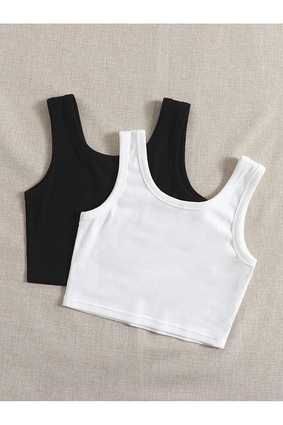 Richarlison Women's Black and White 2-Pack Corded Strap Crop Top Blouse