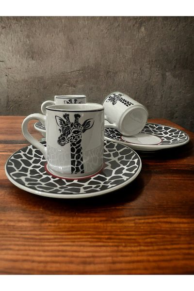 Artistic Quality Decorative Stylish Design Black and White Giraffe Motif Coffee Cup Set for 3 People