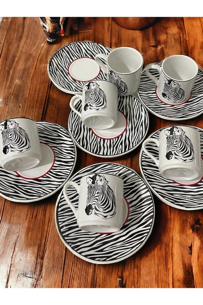 Artistic Quality Decorative Stylish Design Black and White Zebra Motif Coffee Cup Set for 6 People