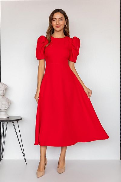 vuvutasarım Ευέλικτο Scuba Crepe Πανί Midi μήκους Flared Cutout Βραδινό φόρεμα επιστροφής στο σπίτι