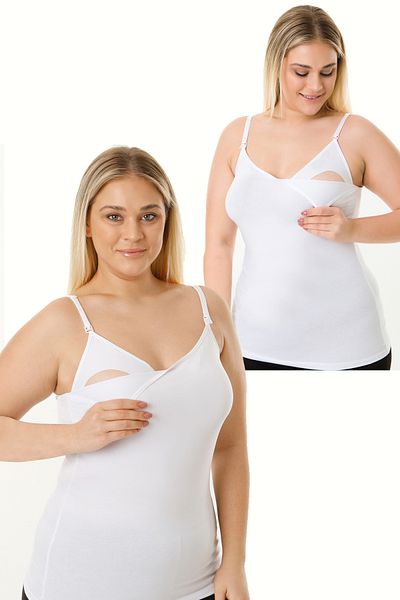 MS HAMİLE İÇ GİYİM Set of 2 with Breastfeeding Undershirt for Pregnant Women HG0112 - White White