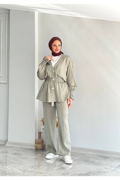 Cardella Camellia γυαλιστερό σατέν ύφασμα μέση και μανίκια ελαστικές τσέπες διπλό σετ χιτζάμπ
