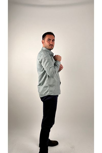 Mad&Calf Ανδρικό πουκάμισο Oxford με μακρυμάνικο γιακά με λεπτή εφαρμογή