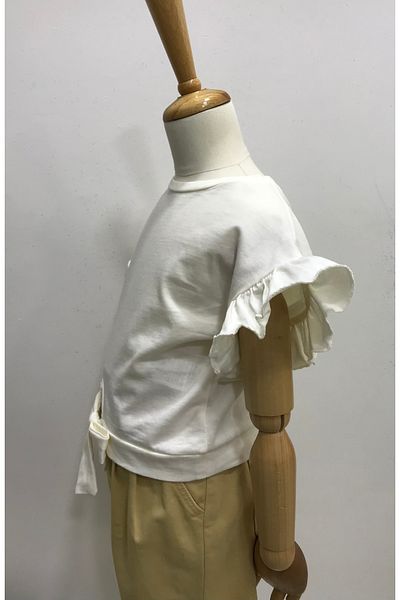 Çikoby Girl's Sleeve Ruffled Waist Bow Detail T-Shirt