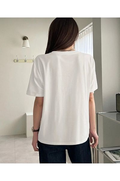 OLCMODA Tricou oversize, alb, cu inimă dublă, imprimat