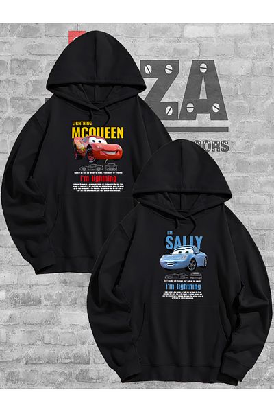 Joza Outdoors McQueen Sally Cars Lover Unisex φούτερ με κουκούλα - Σχέδιο συνδυασμού ζευγαριών, Σετ 2