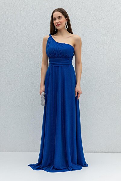 vuvutasarım Bélelt csillogó szövet egy váll aszimmetrikus gallér Maxi Length Saks ballagási ruha eljegyzési ruha 38995