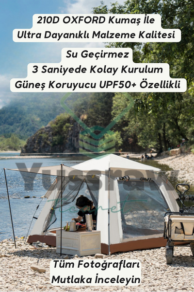 Yussraw Kamp Çadırı 4 Tarafı Kare Tam Otomatik Hızlı Açılış Taşınabilir 4-6 K...