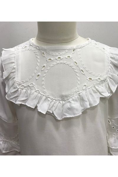Çikoby Girl's Scarfed Ecru Bluz