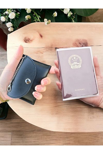 Gempo Σετ θήκης πιστωτικής κάρτας Vegan Leather & Διαφανές κάλυμμα διαβατηρίου