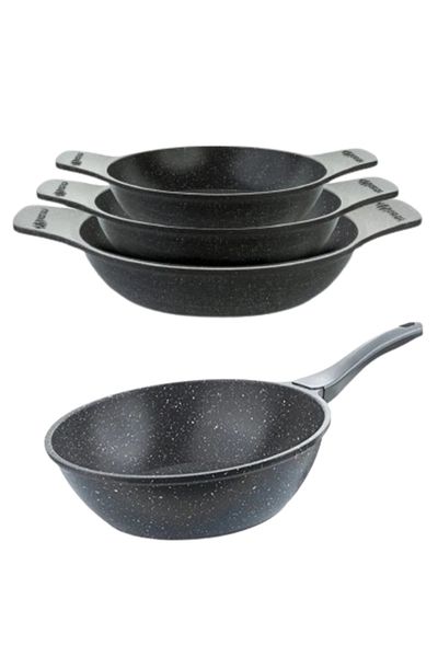 ThermoAD Granite Wok Pan + 3-Piece Hot Pot Sahan Set Without Lid - Gray
