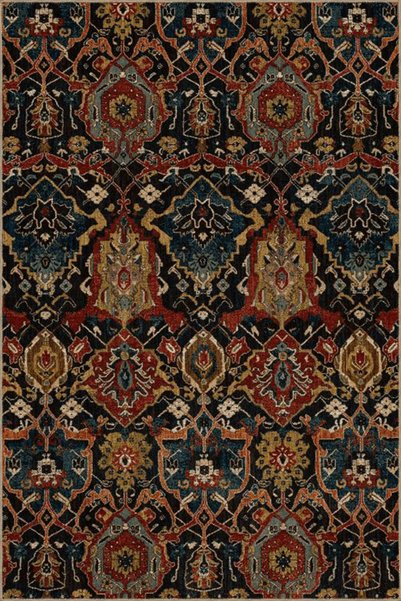 Rugs Modern Halı Black Themed Multicolored Motif Ethnic Figure Patterned Vint...