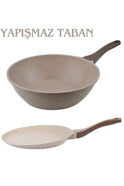 ThermoAD Granite Mink Wok Pan 28 cm Granite Mink Crepe Pan 26 cm Set