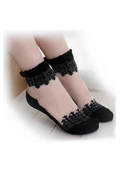 SEVA 3 perechi de șosete parfumate din tul negru brodate la gleznă