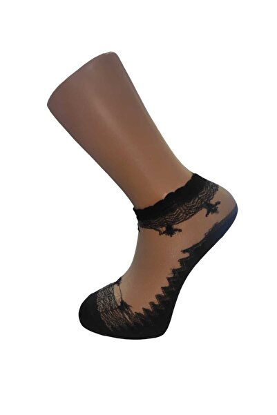 SEVA 3 perechi de șosete parfumate din tul negru brodate la gleznă