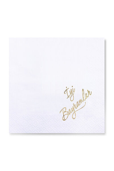 Story 33x33 cm Altın Varak İyi Bayramlar Desenli 16'lı Beyaz Renkli Kağıt Peçete