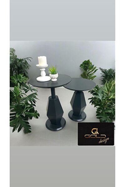Gold Design PRİZMA ANTRASİT renk mdf ahşap ikili takım yan sehpa zigon
