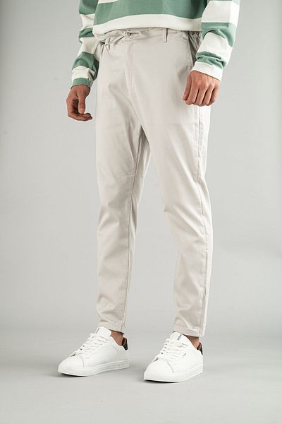 bombe Men's Oslo Side Pocket Waist Belt Elastic Laced Double Leg Slim Fit Jogger Trousers Stone