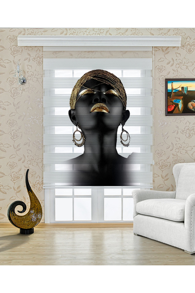 Pembe Panjur Zenci Kız Baskılı zebra perde