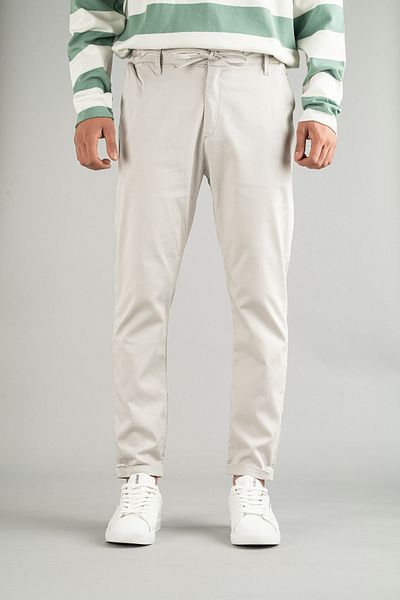 bombe Men's Oslo Side Pocket Waist Belt Elastic Laced Double Leg Slim Fit Jogger Trousers Stone