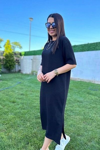 Ded COLLECTION Rochie neagră șifonată cu mânecă scurtă pentru femei