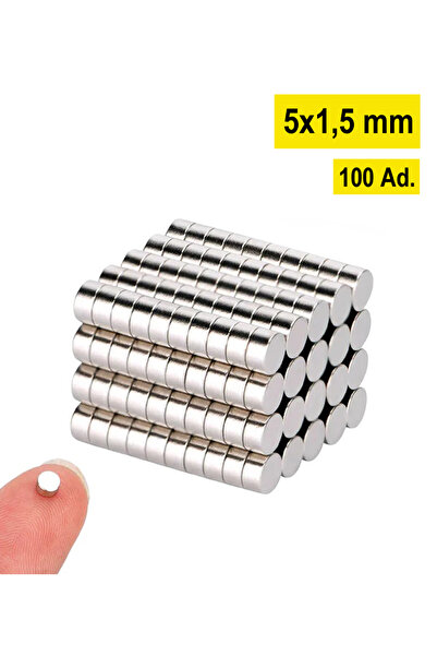 Dünya Magnet 100 Adet - Yuvarlak Neodyum Mıknatıs, 5x1,5 Mm, Güçlü Magnet, N3...