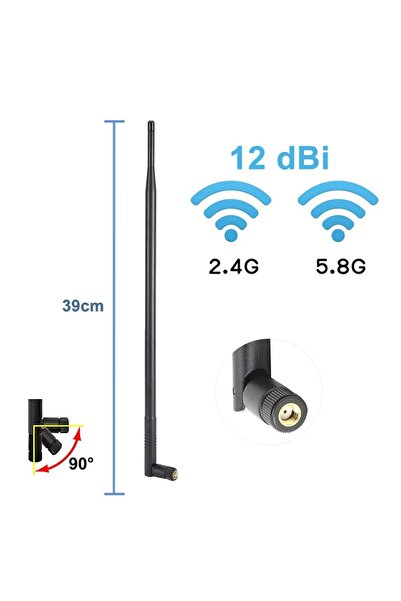 ROBİZ 12dbi 39cm Anten Rp Sma Erkek (DİŞİ) 2.4ghz 5.8ghz Dual Band Rf Gsm Wif...