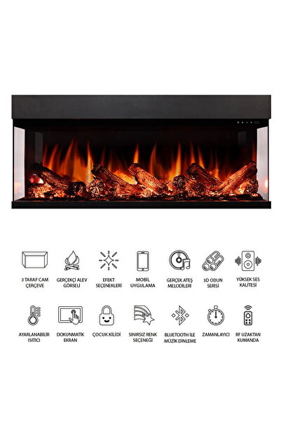 ZAYA Laden 120cm Üç Tarafı Açık Isıtmalı Elektrikli Şömine