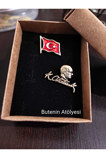 Butenin Atölyesi 29 Ekim, Türk Bayrağı, Atatürk Büstü Ve Imzalı (ESKİTME) Roz...