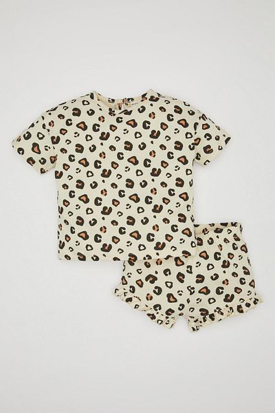 DeFacto Baby Girls Set of 2 Leopard Print Short Sleeve T-Shirt Shorts Z8976A224Sm