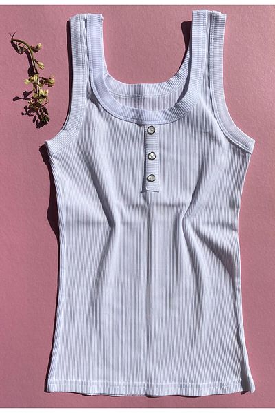 VicTroy Button Detailed 2 Pieces Camisole Thick Strap Lillesol Rose K. And White Color Summer Women's Athlete 64v63