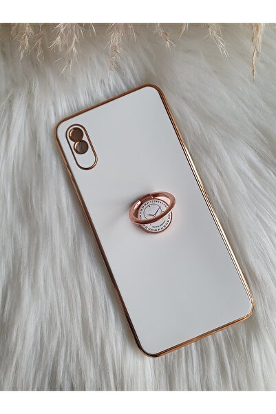 Aksesuarda Moda XİAOMİ REDMİ 9A Uyumlu Yüzüklü Standlı Gold Detaylı Lazer Kes...