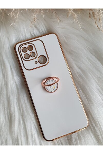 Aksesuarda Moda XİAOMİ REDMİ 10C Uyumlu Yüzüklü Standlı Gold Detaylı Lazer Ke...