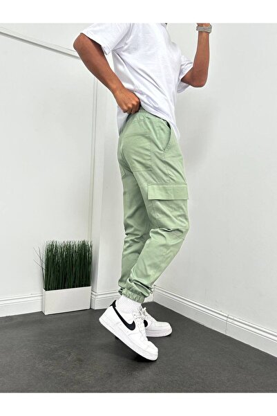 Gambocci Ανδρικό παντελόνι Jogger με ελαστικό κορδόνι σε νεροπράσινο χρώμα πλαϊνή τσέπη τεμαχίων