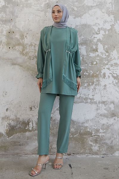 InStyle Tassel Detail Jewelled Crepe Set - Mint