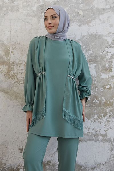 InStyle Tassel Detail Jewelled Crepe Set - Mint