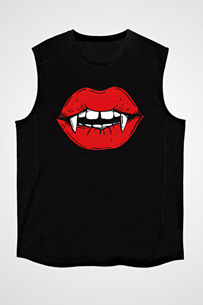 Darkhane تي شيرت أسود بدون أكمام للجنسين - تي شيرت بأكمام قصيرة على شكل أسنان...