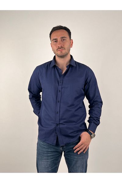Mad&Calf Férfi karcsúsított, gombos galléros hosszú ujjú gabardin ing