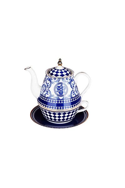 Lucky Art Aurora Bone Porcelain - Blue and White Baroque Patterned Single Set