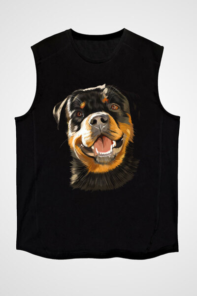 Darkhane Sevimli Dostum Rottweiler Siyah Unisex Kolsuz Tişört Kesik Kol T-Shirt
